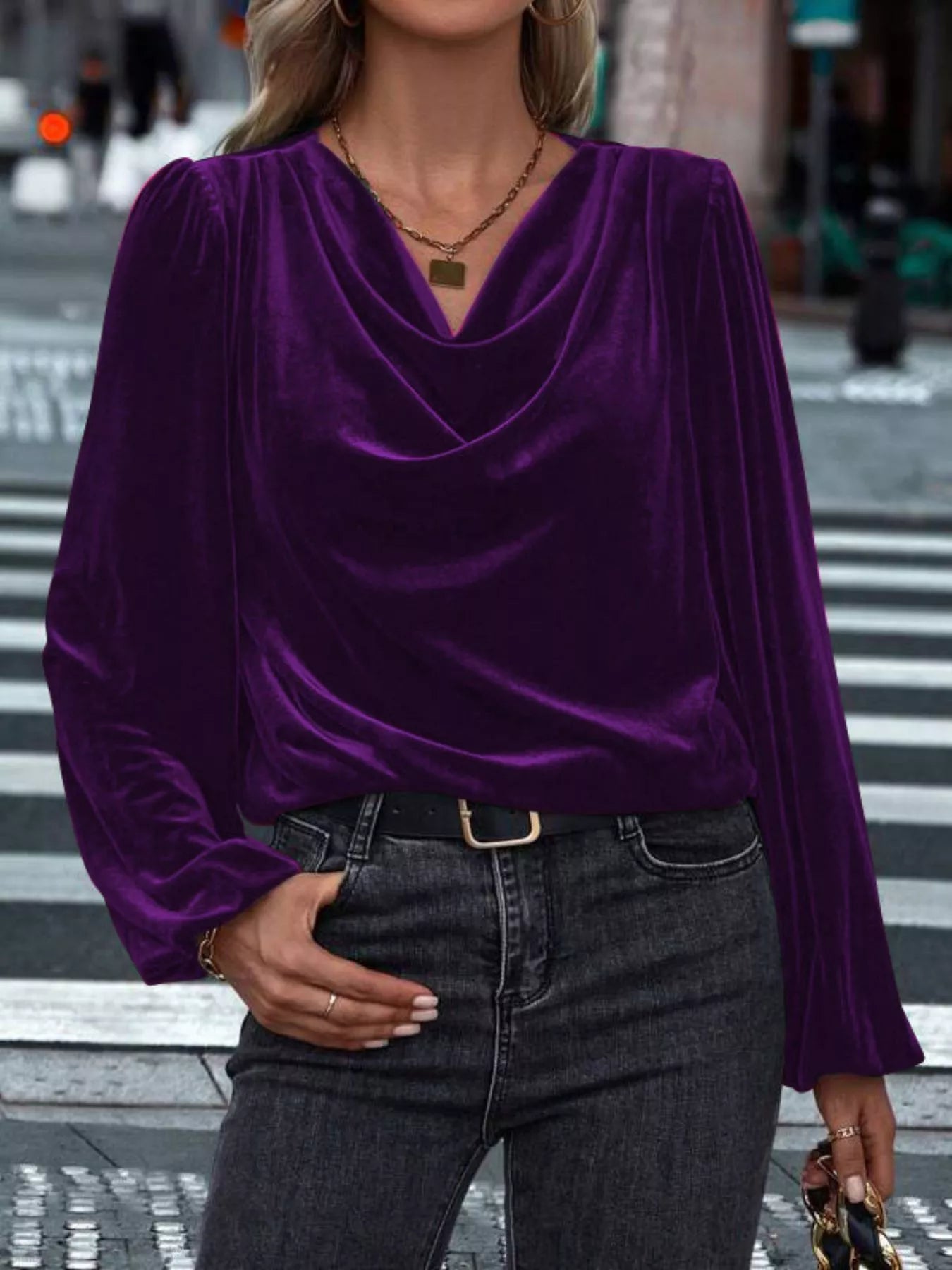 Sarah Express Women's Velvet Cowl Neck Blouse - Plus Size