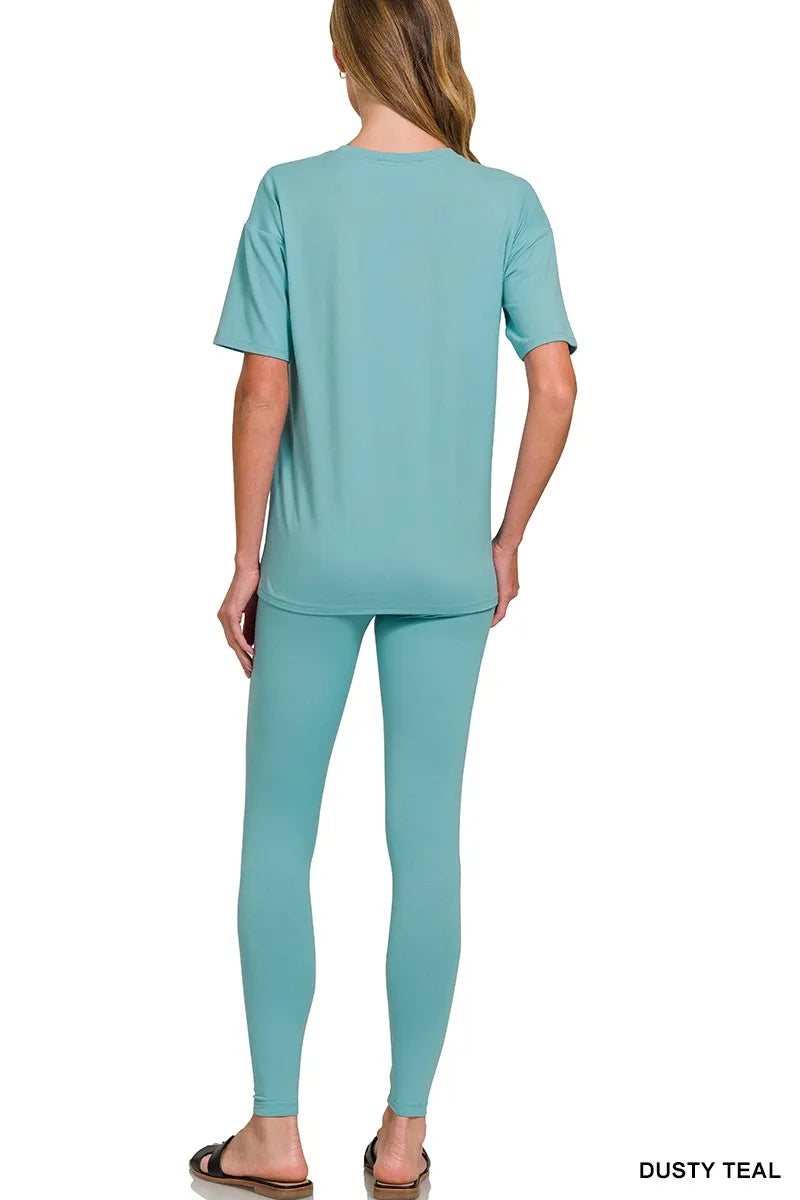 Sarah Express Women's Brushed Microfiber Short Sleeve Top and Pants Loungewear Set