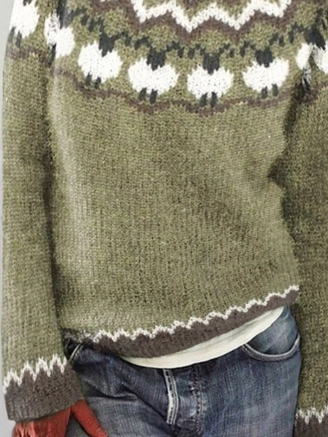 Sarah Express Women's Vintage Patterned Round Neck Sweater Plus Size