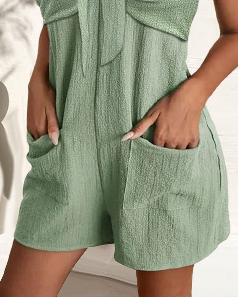 Sarah Express High Waist Sleeveless Romper Jumpsuit Metal Strap Pockets