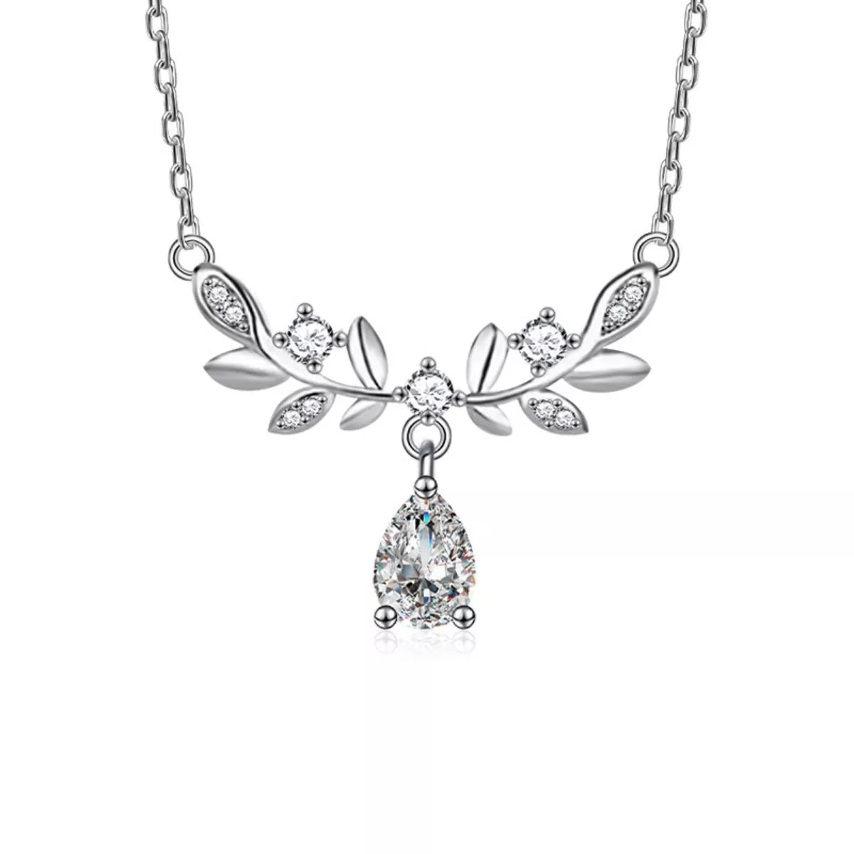 Sarah Express Women's 925 Sterling Silver Moissanite Leaf Necklace