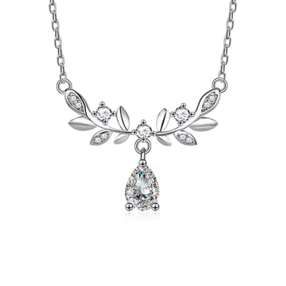 Sarah Express Women's 925 Sterling Silver Moissanite Leaf Necklace