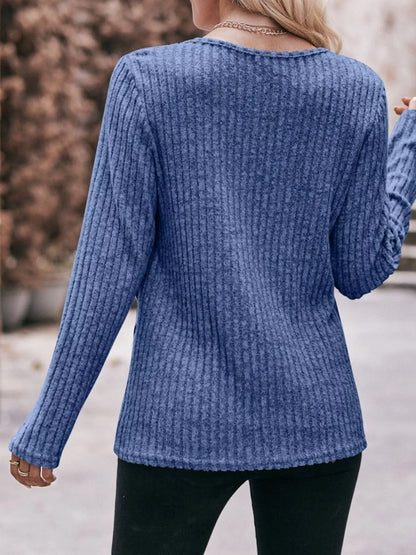 Sarah Express Women's Ribbed Knit Long Sleeve T-Shirt