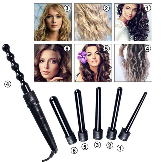 Sarah Express 6-in-1 Ceramic Hair Curler Set - Interchangeable Tourmaline Styling Iron with 6 Barrels
