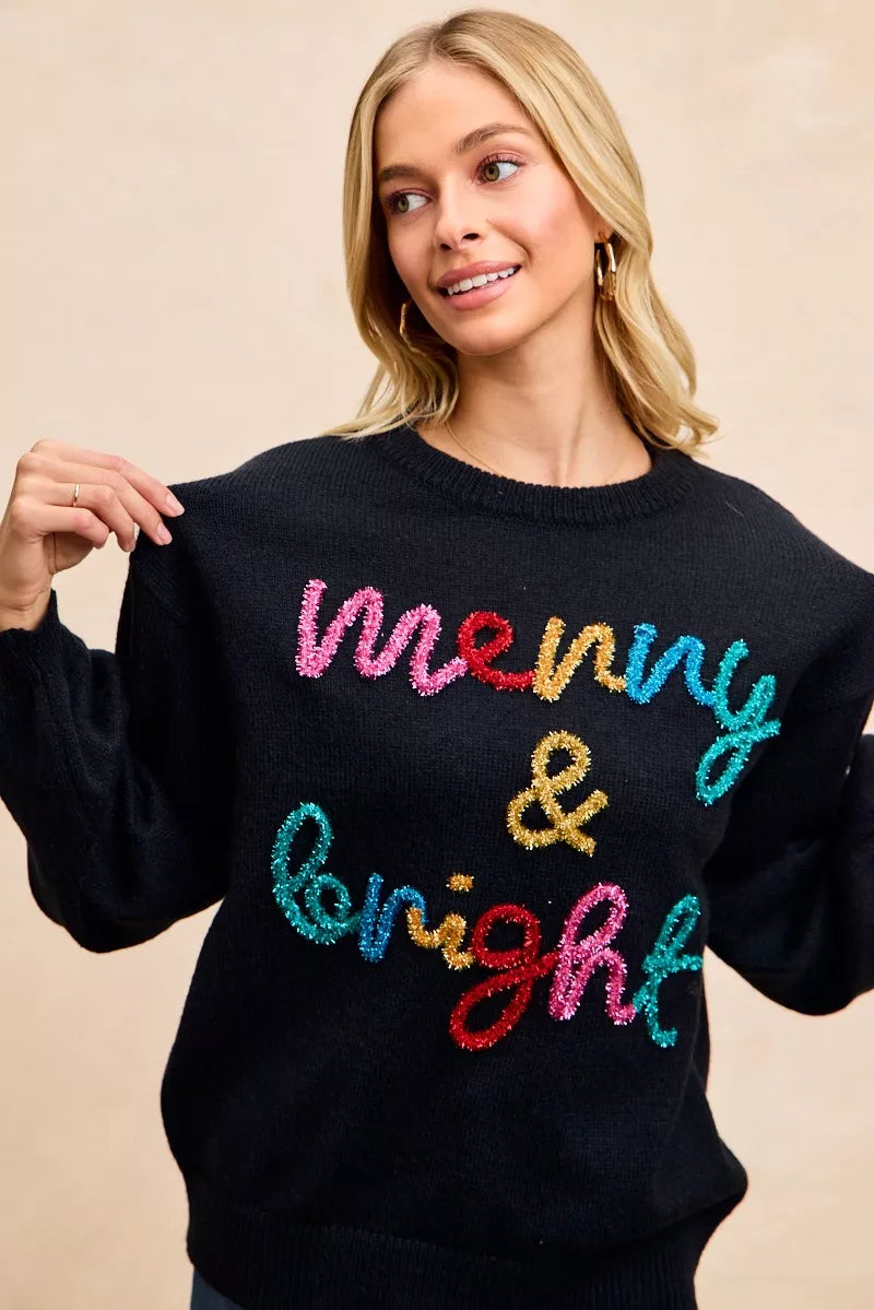 Sarah Express Women's Tinsel Lettering Christmas Sweater
