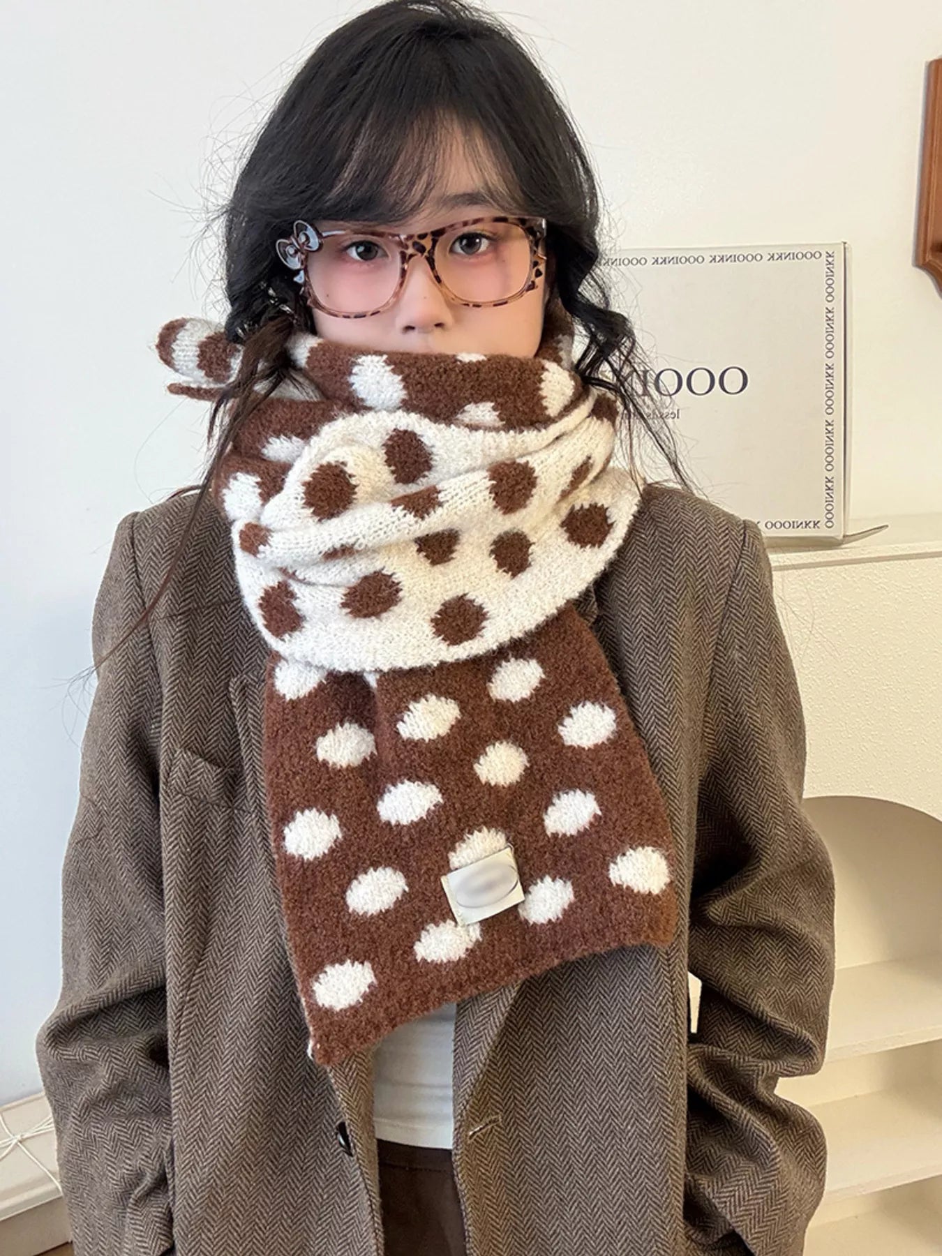 Sarah Express Women's Polka Dot Knitted Scarf Brown ONESIZE