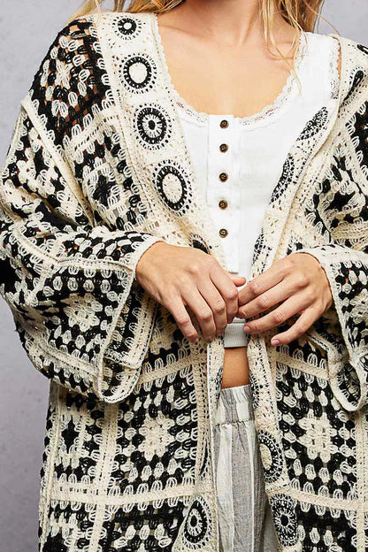 Sarah Express Women's Open Front Crochet Cardigan with Granny Square Pattern