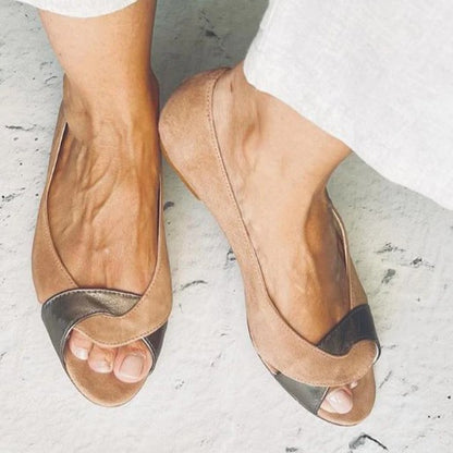 Sarah Express Women's Summer Flat Sandals - Fishmouth Buckle Strap Colorblock Casual Shoes