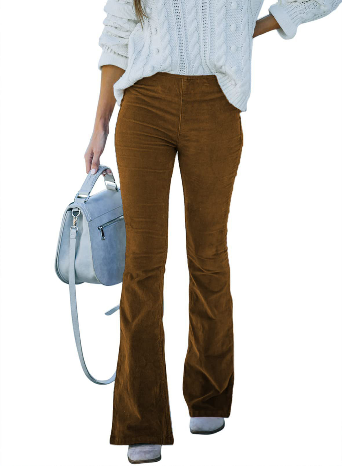 Sarah Express Women's High Waist Corduroy Flared Pants Casual Slim Fit Trousers